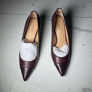 Ralph Lauren Women's Pointed Toe Leather Flats in Deep Burgundy